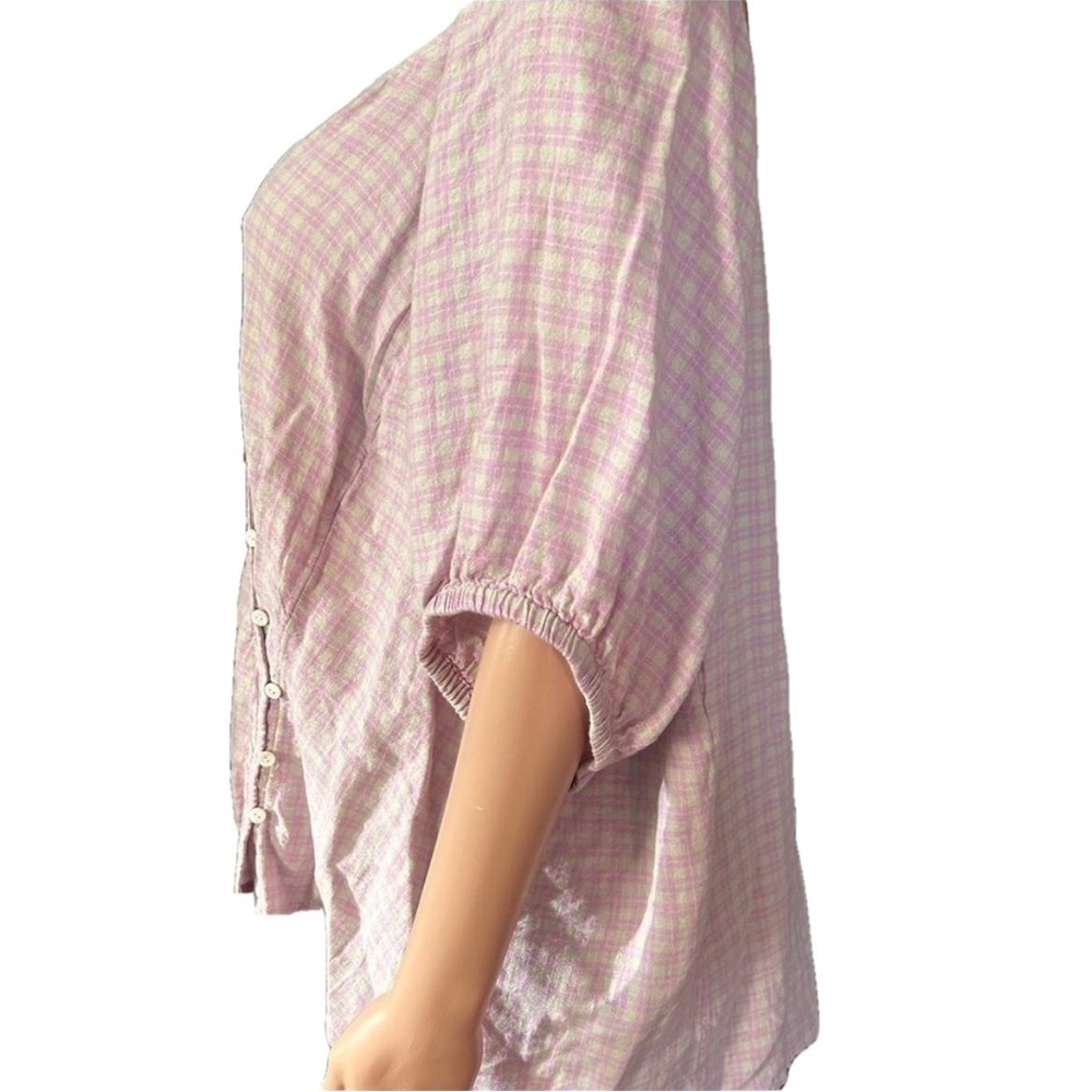 Madewell Plus Size 3X Linen Blend Puff Sleeve Button Wrap Top Sweet Lavender Pld - Picture 6 of 13